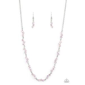 Paparazzi Incredibly Iridescent Pink Crystals Silver Chain Necklace Earrings Set